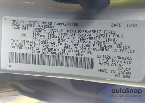 2004 Lexus Gx 470 z USA, uszkodzony, nr VIN JTJBT20X740033329